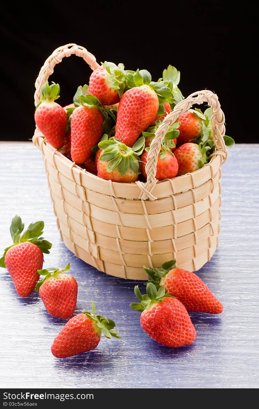 Photo of delicious red strawberries inside a basket