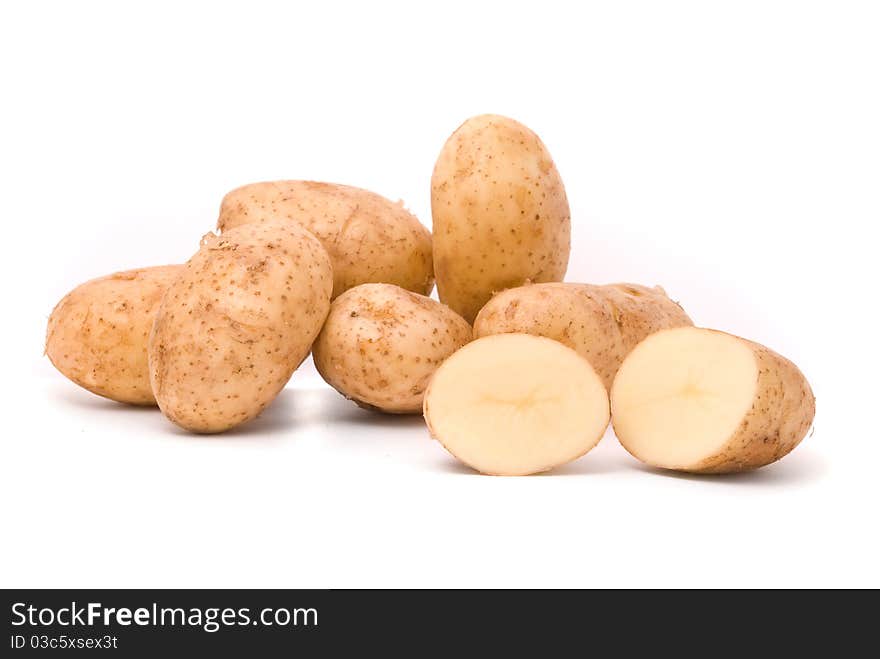 Fresh potatoes on a white background