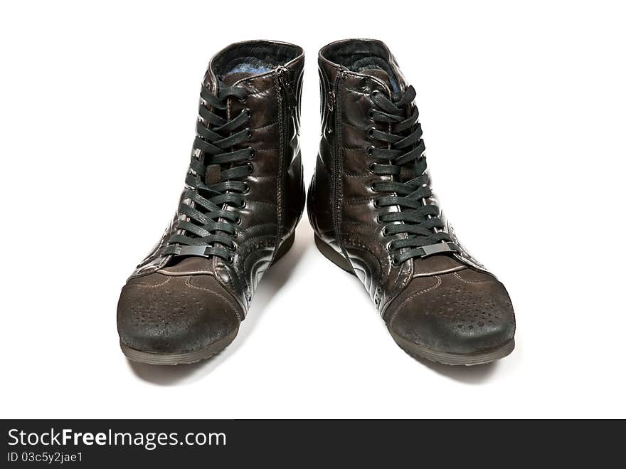 Men's black leather shoes isolated on white background