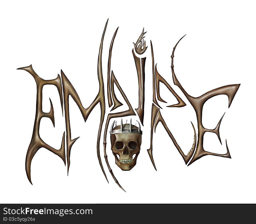 Empire a logo from bones. A skull in a crown. White background.