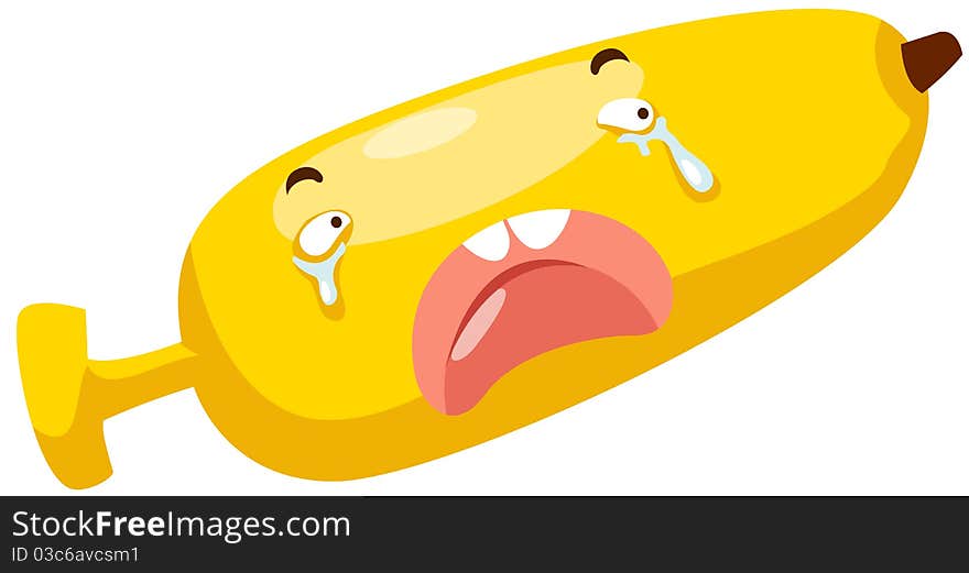 Illustration of isolated banana crying on white background