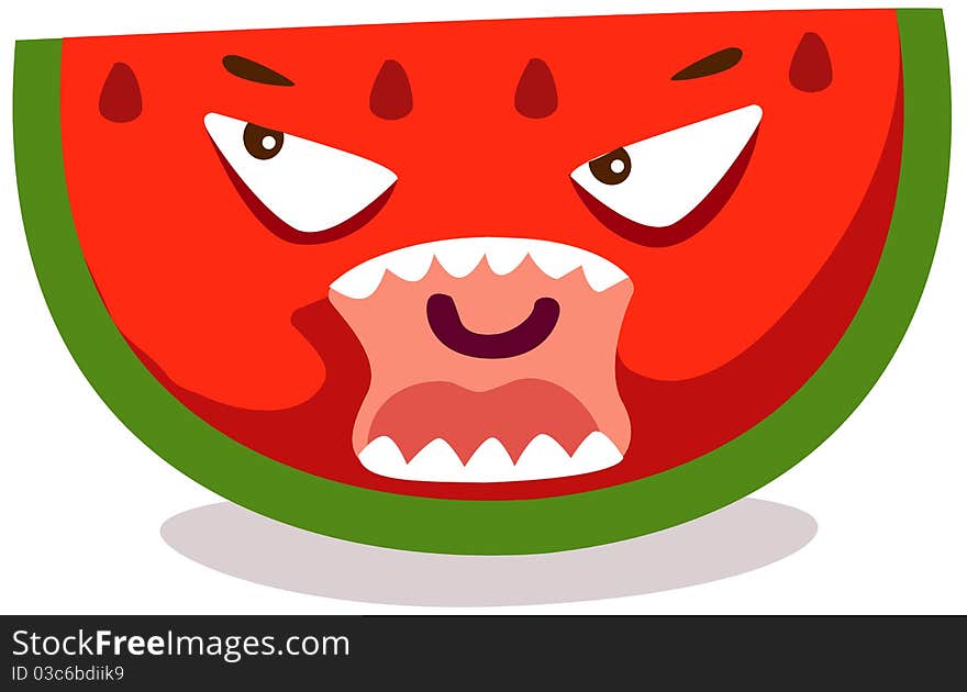 Illustration of isolated watermelon angry on white background