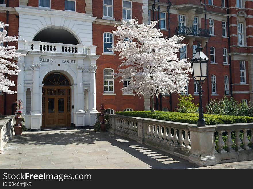 Albert Court entrance located behind the Roal Albert Hall, London, UK.