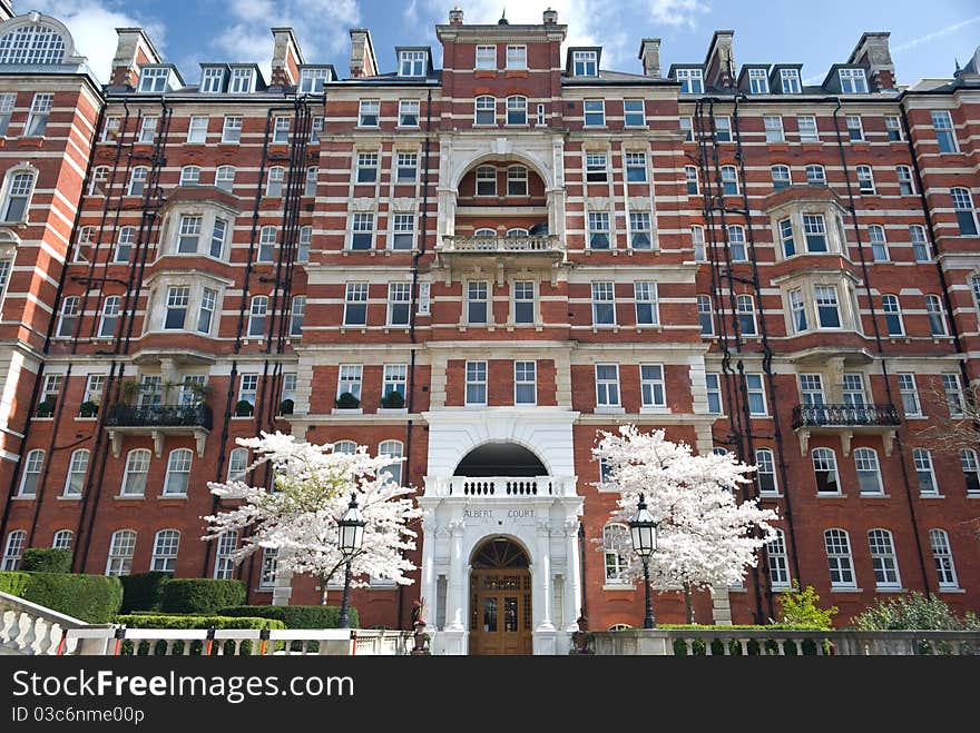 Albert Court building located behind the Roal Albert Hall, London, UK.