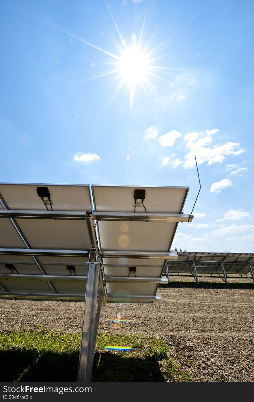 Solar Panel with Lens Flares and blue Sky