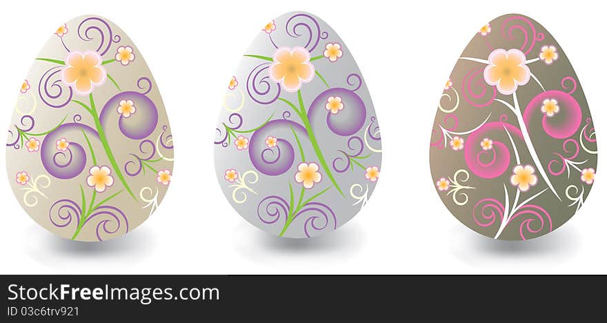 Vector set of beautiful decorative Easter eggs with floral ornaments