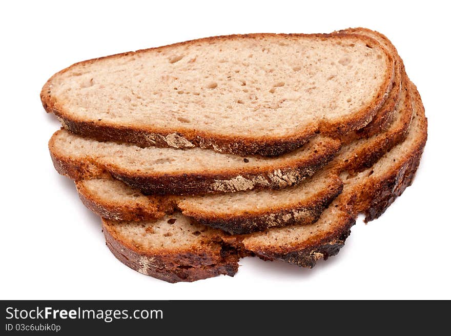 Slices of bread over white background