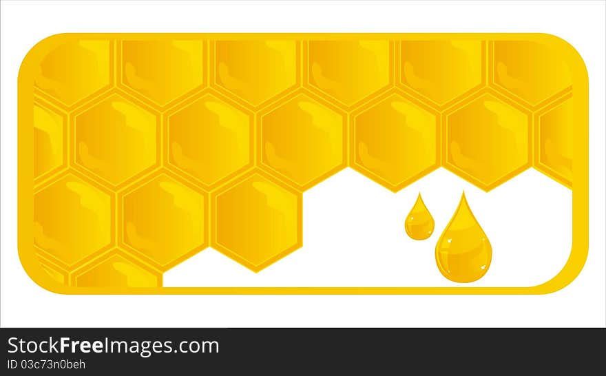 Glossy banner with honeycombs and drops. Glossy banner with honeycombs and drops