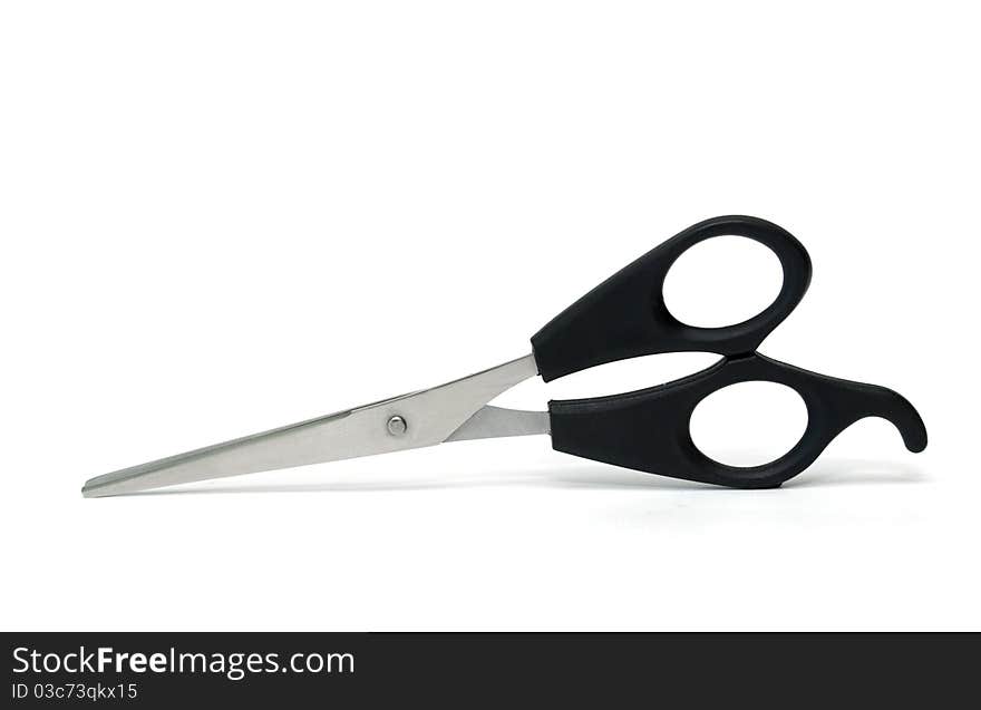 Shows the metal scissors on a white background. Shows the metal scissors on a white background