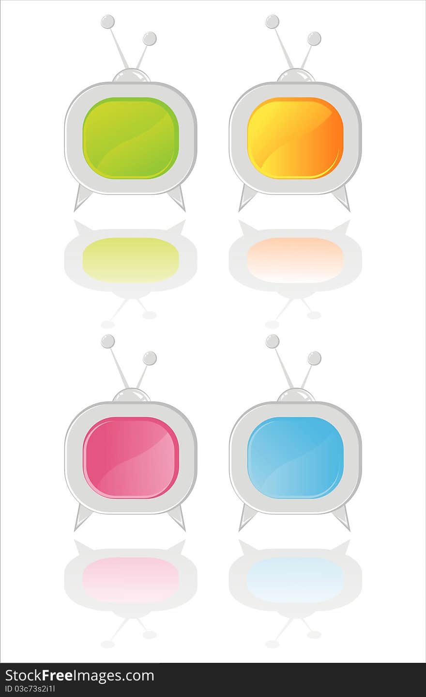 Set of 4 colorful television icons