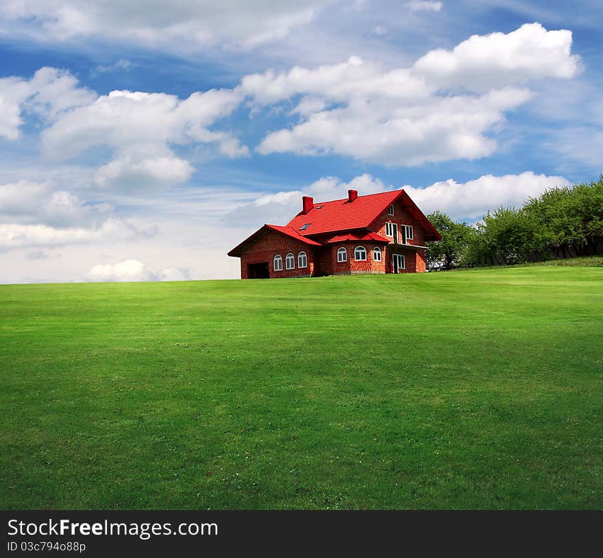 New family home in green landscape. New family home in green landscape