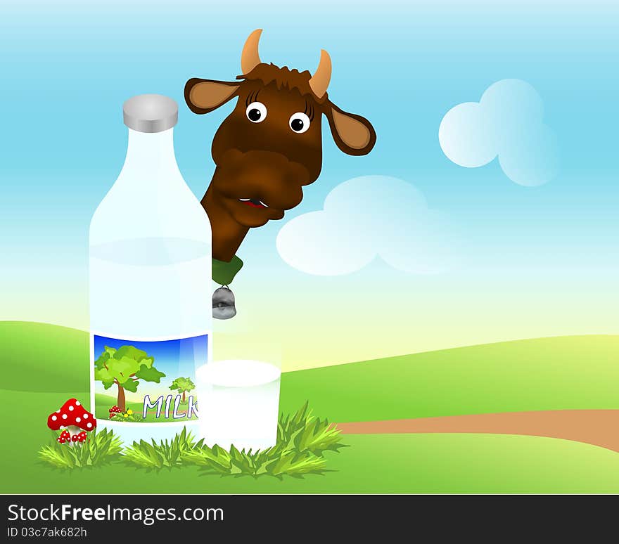 Bottle and glass with milk, cdr vector