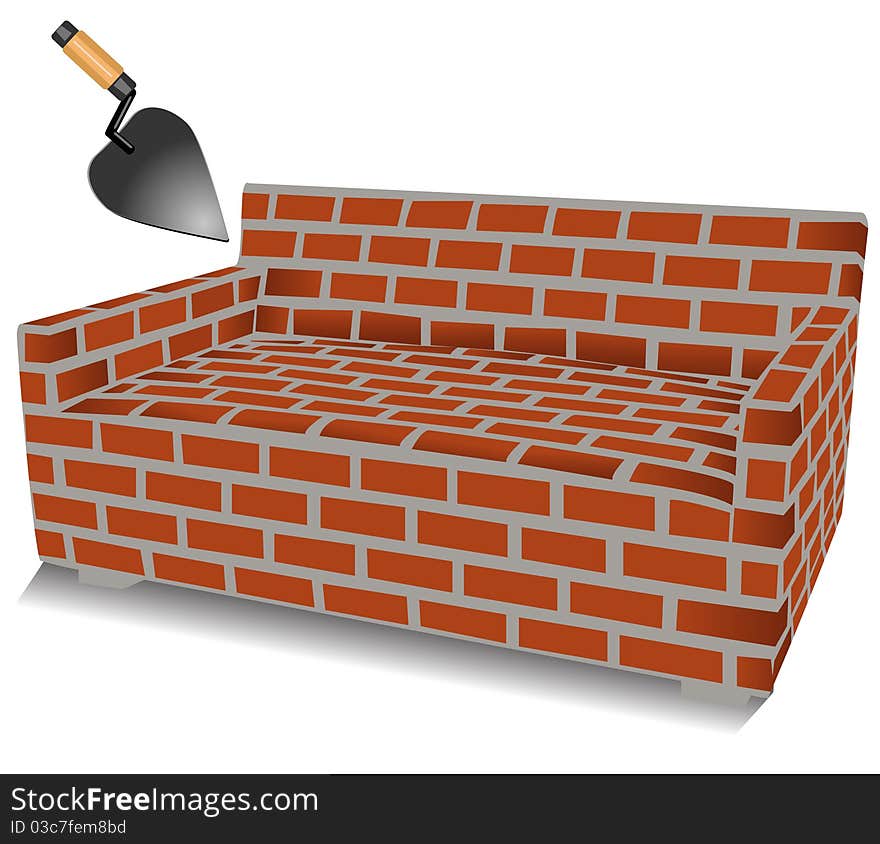 Brick sofa and trowel illustration