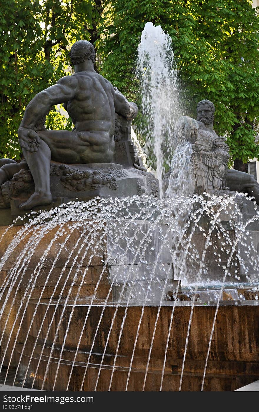 Detail of the Fontana delle Quattro Stagioni (Fountain of the Four Seasons) otherwise known as Fontana Angelica at the Solferino square in Torino in Italy