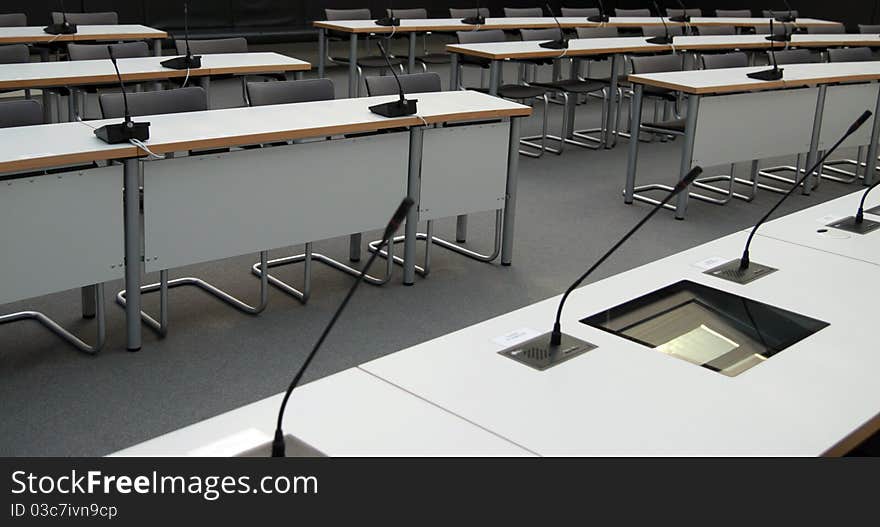 A view of meeting room. It's a modern architecture.