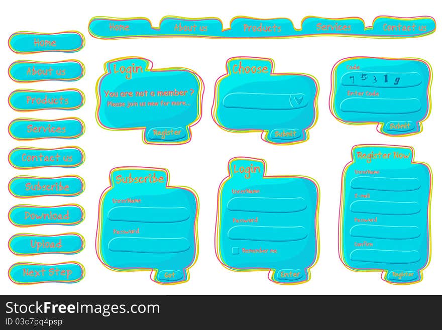 Illustration of set of web form templates in trendy look on isolated background. Illustration of set of web form templates in trendy look on isolated background