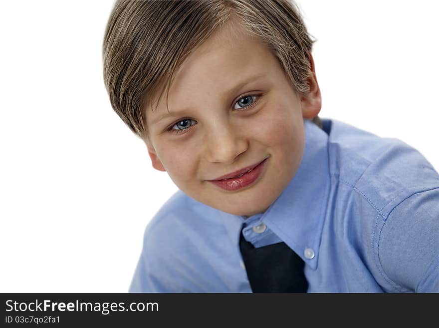 One Little Boy looking at Camera. isolated on white. One Little Boy looking at Camera. isolated on white