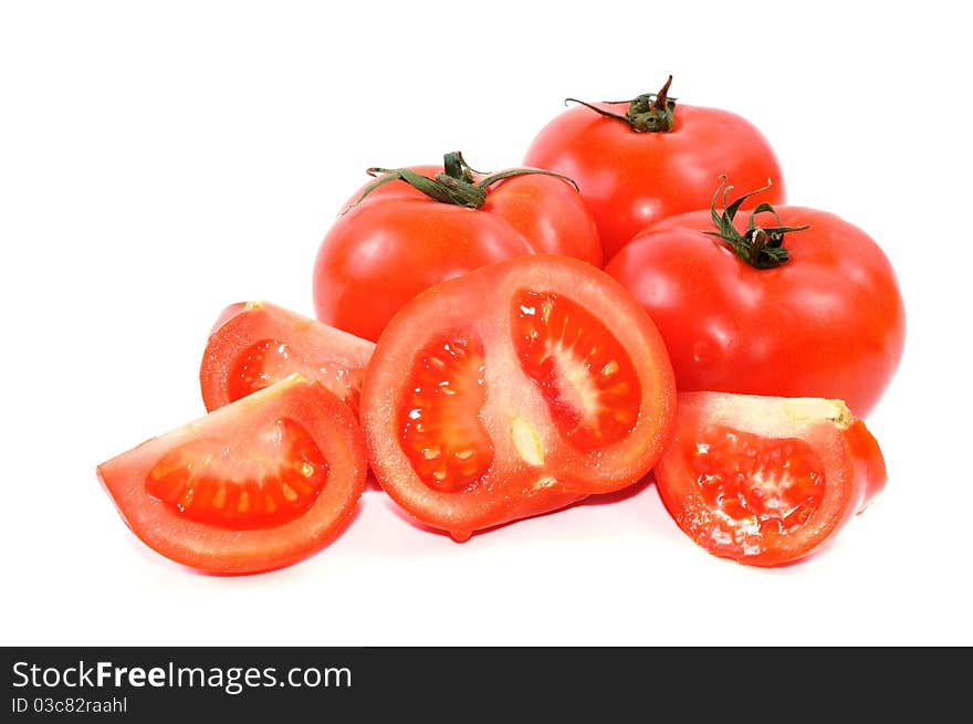 Red tomatos isolated on a white background