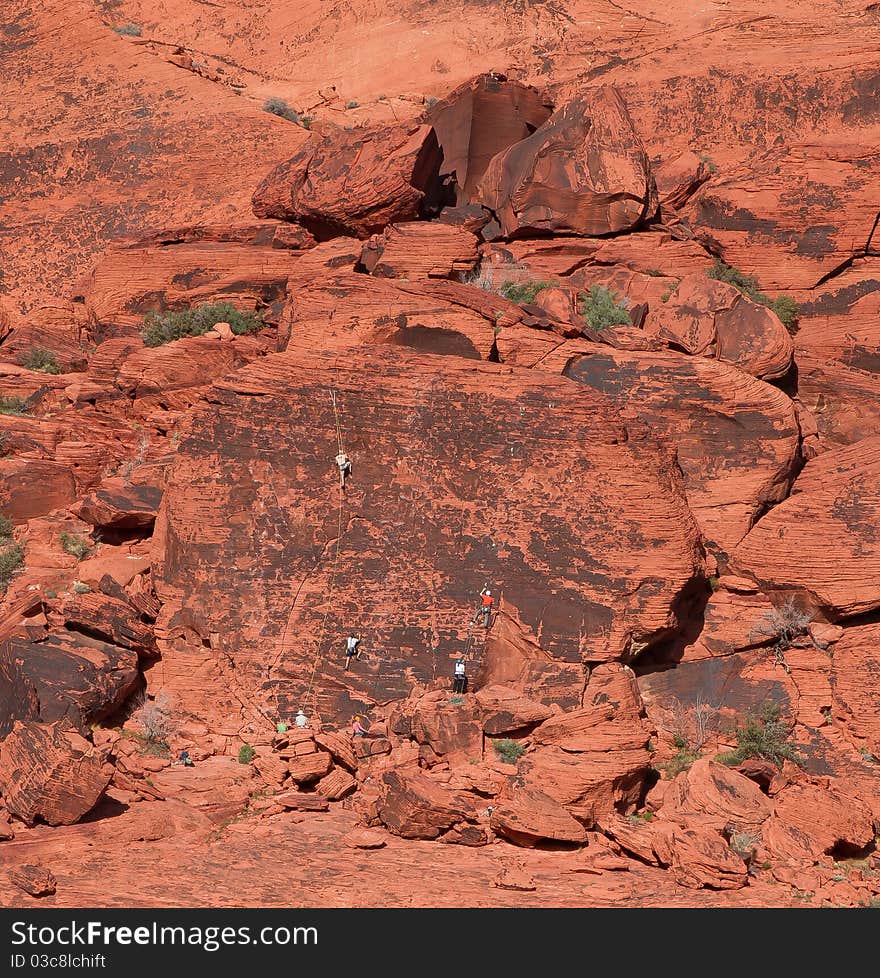 Red Rock Canyon Nevada Sandstone Cliffs with Rock Climbers. Red Rock Canyon Nevada Sandstone Cliffs with Rock Climbers