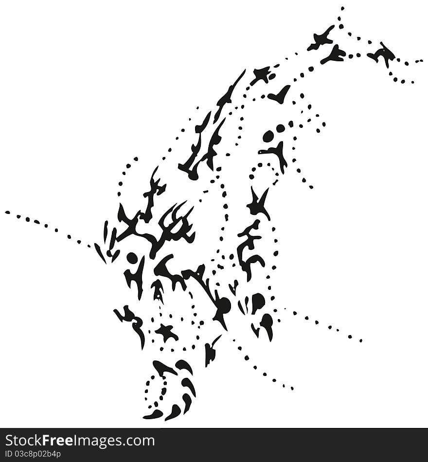 Abstract Stylized B&W Diving Whale