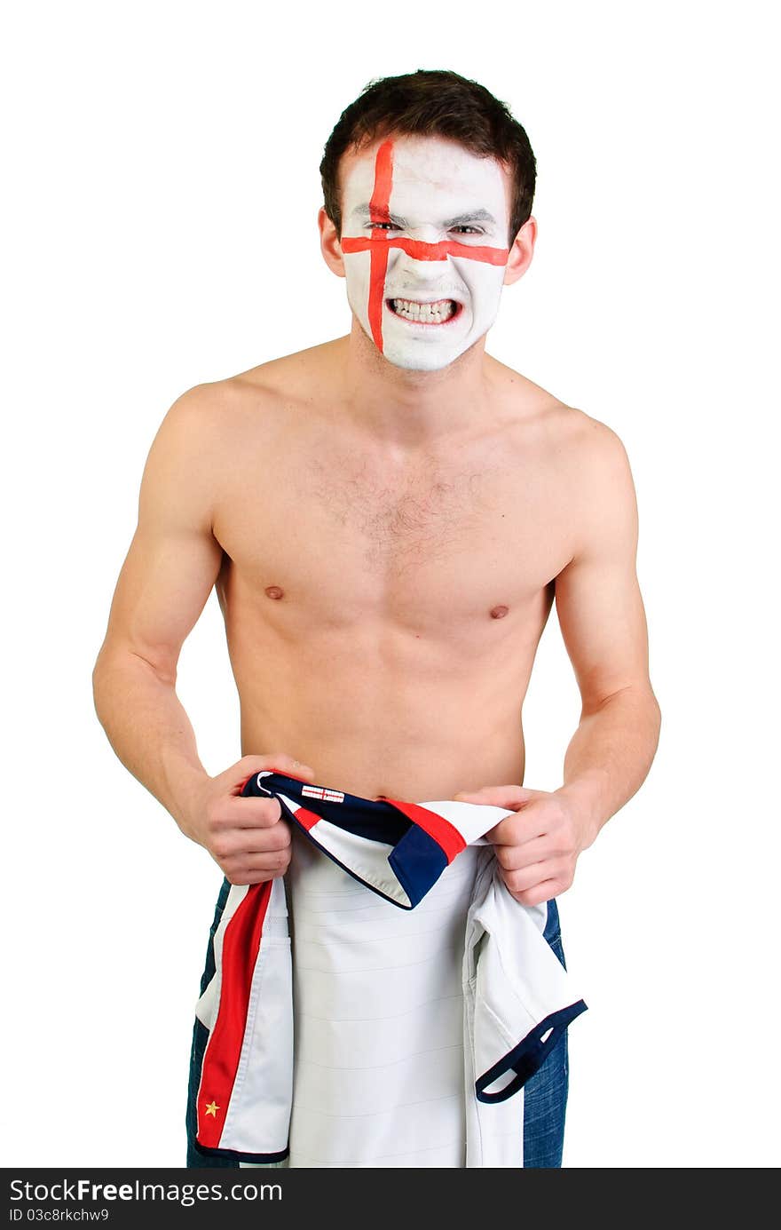 Young man with painted face cheering. Young man with painted face cheering