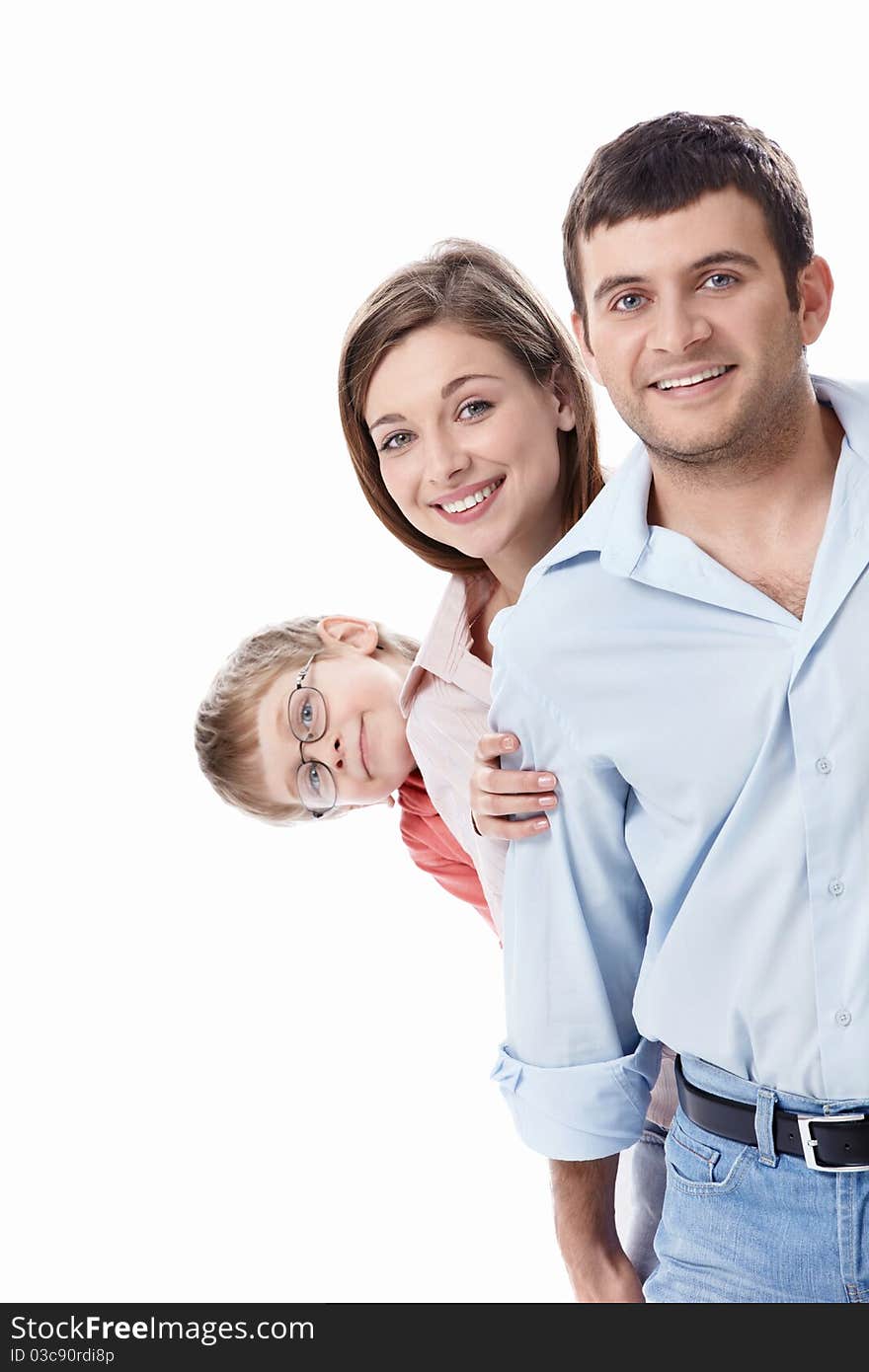 Smiling family on a white background. Smiling family on a white background