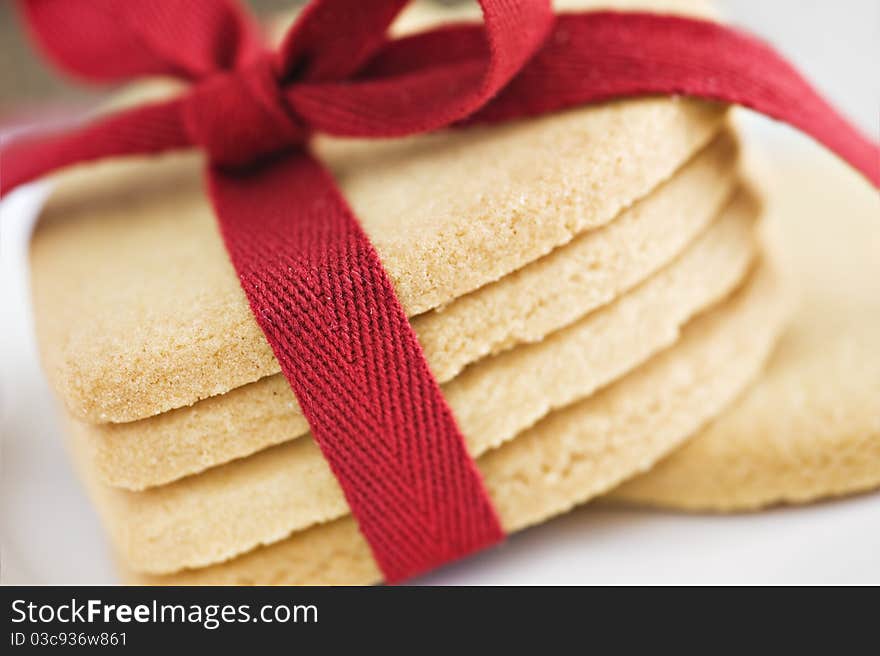 Heart Shape Cookies With Red Ribbon