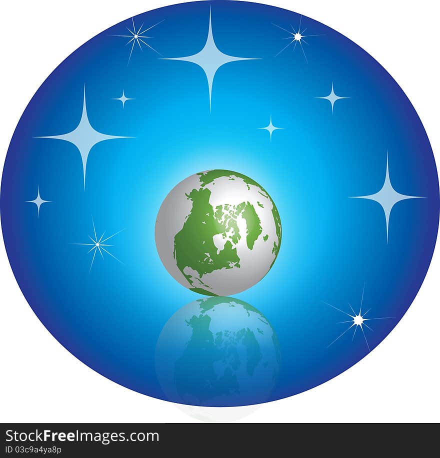 Earth in space with stars and and blue background