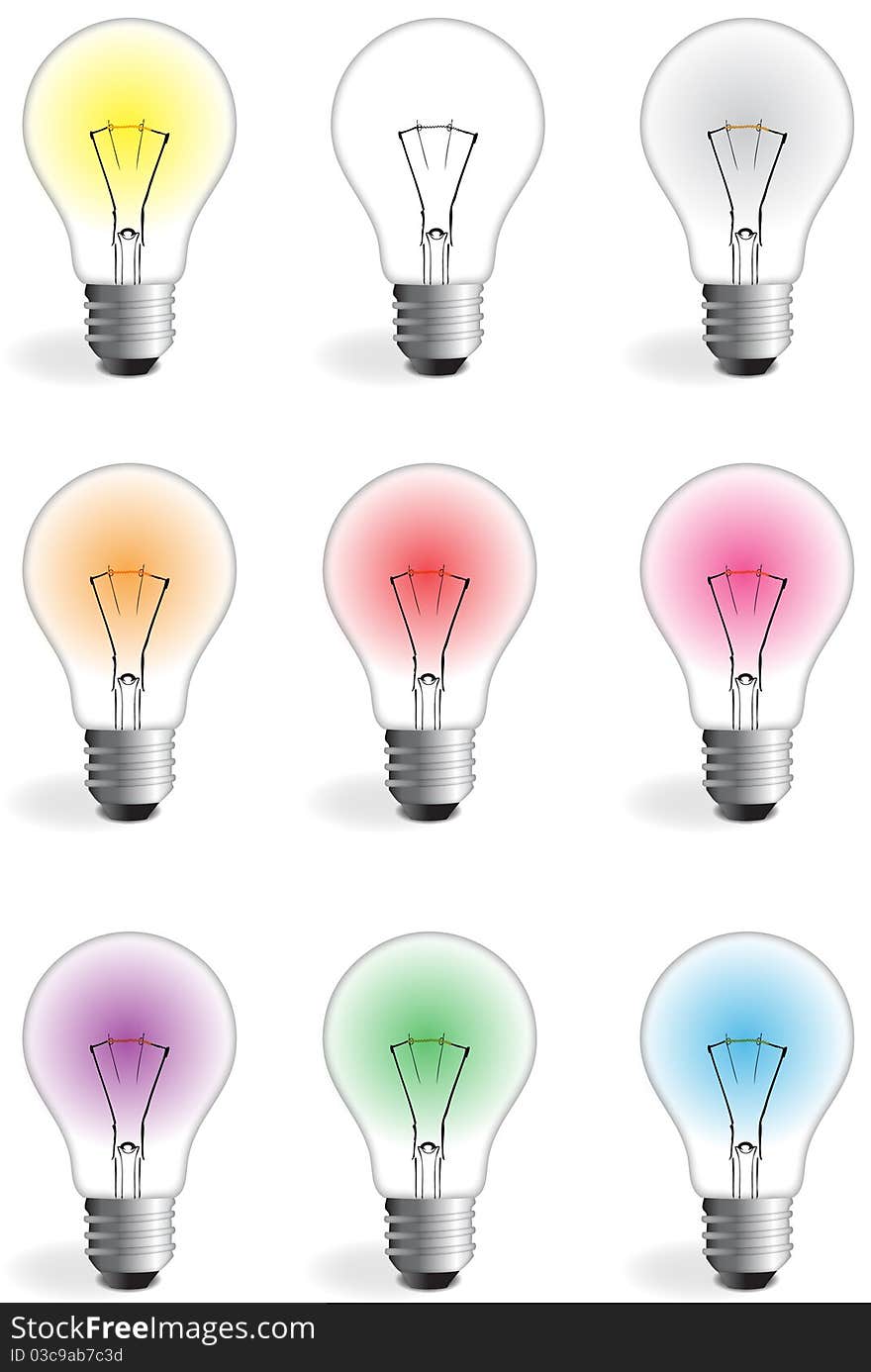 Nine colorful bulbs with different colors