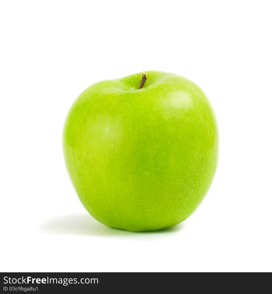 Fresh green apple on a white background.