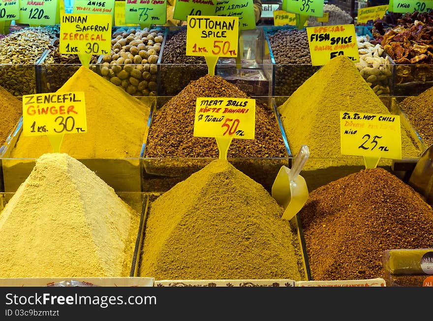 Colorful display of spices in Egyptian Spice Bazaar, Istanubul. Colorful display of spices in Egyptian Spice Bazaar, Istanubul