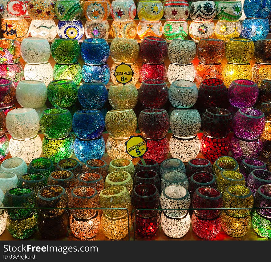 Colorful candle holders in Egyptian Spice Bazaar