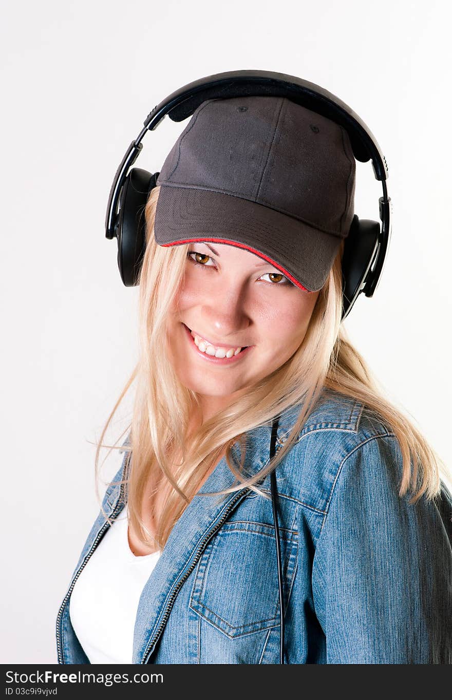 Portrait of a girl listening to music