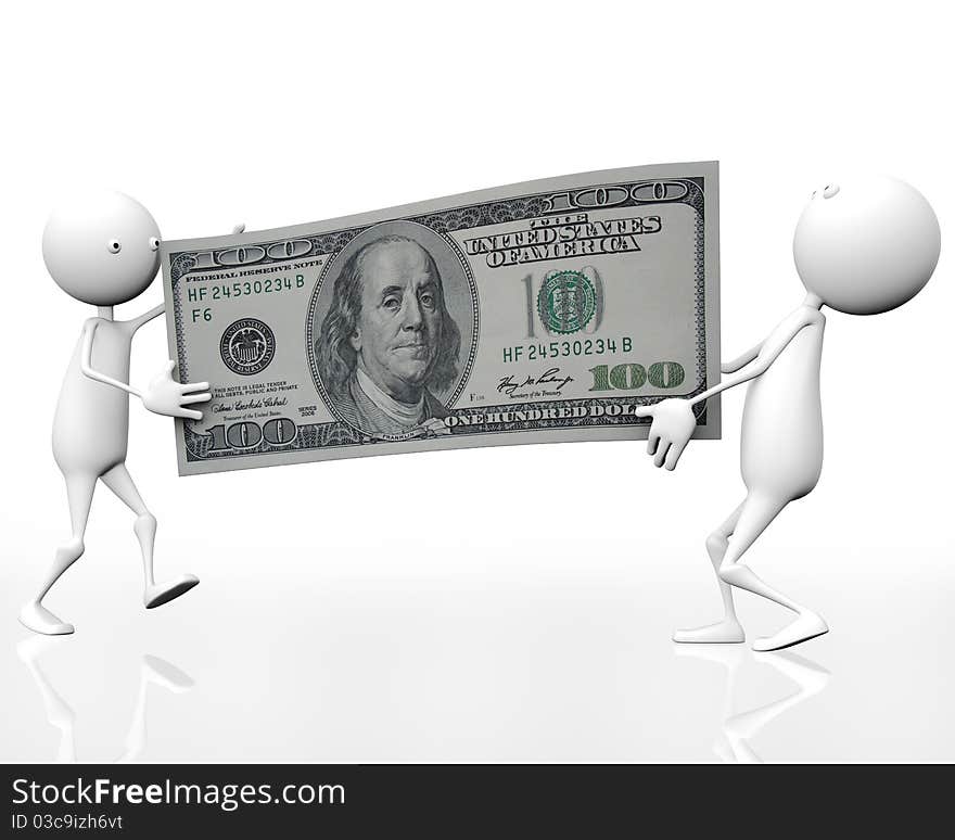 3d two people are one hundred dollar bill. 3d two people are one hundred dollar bill