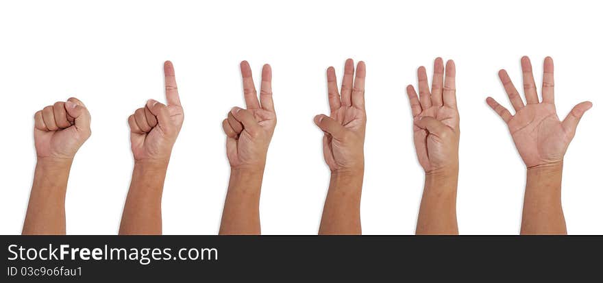 Asian Human Hand Differrent figures isolated white background