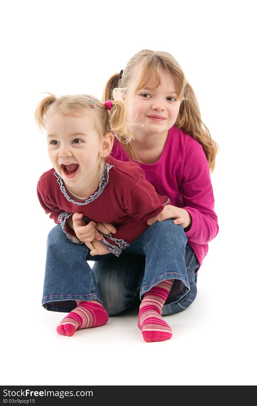 Merry girls, on white background.