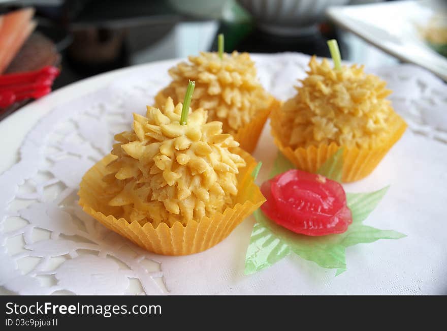 Exquisite Durian cake in plates