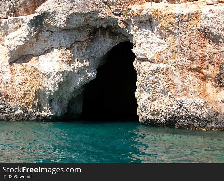 The cave on the Mediterranean coast near the town of Kemer