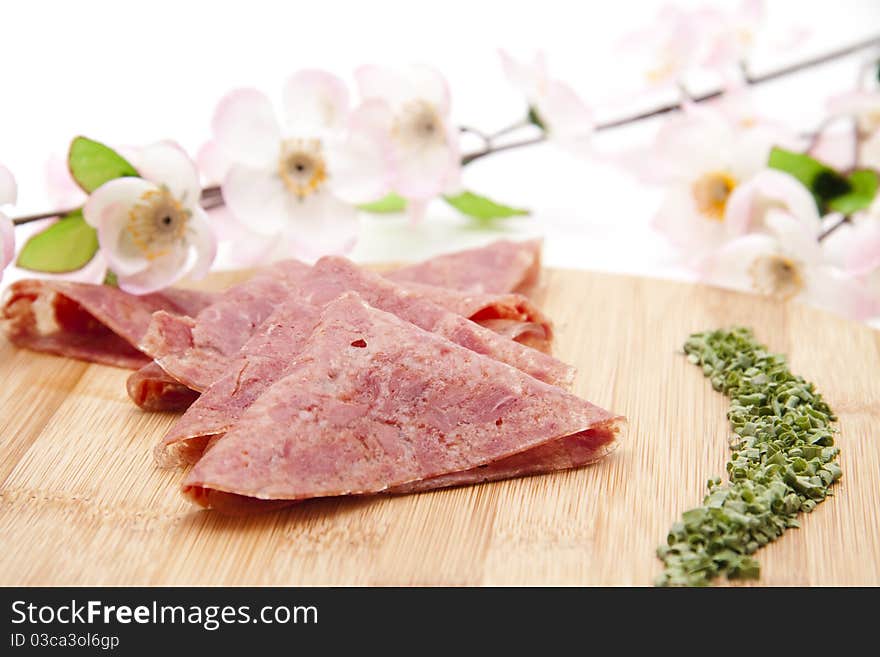 Corned beef with flower and chives