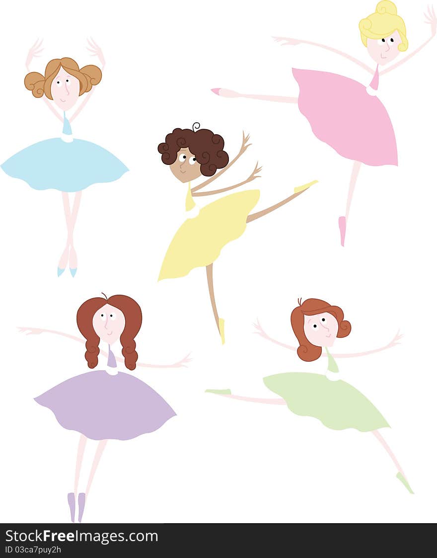 Cute Ballerina Girls on White Background. Cute Ballerina Girls on White Background