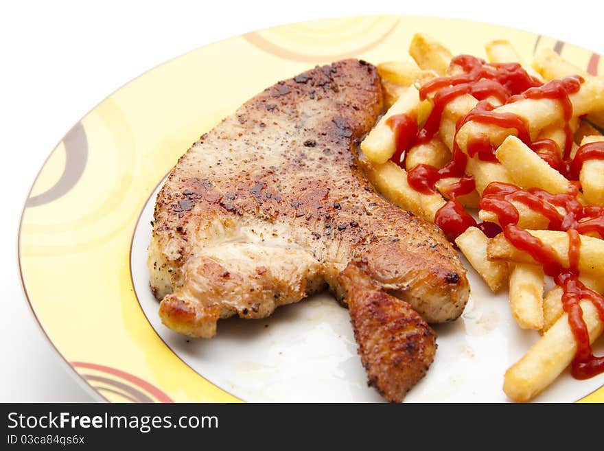 Turkey hen steak roasted with Fries