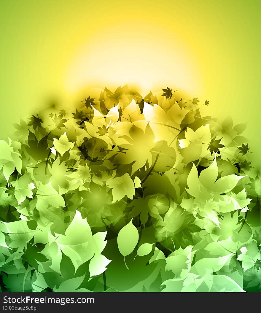 Vector leaves background - green color, sunny day vector. Vector leaves background - green color, sunny day vector