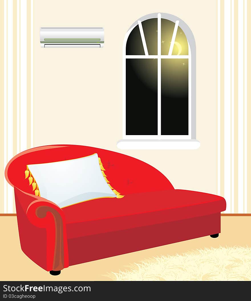 Fragment of living room. Evening. Illustration