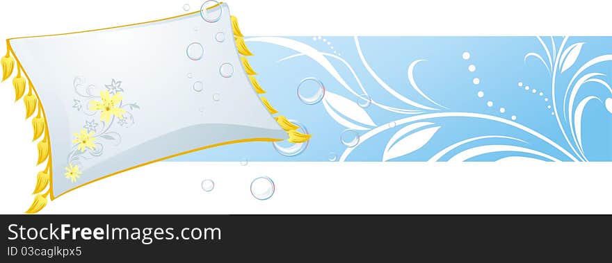 White pillow and bubbles. Decorative banner. Illustration