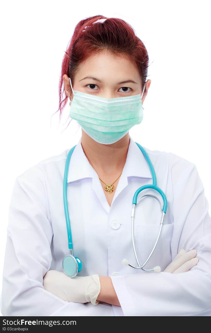 Doctor wearing medical mask on white background. Doctor wearing medical mask on white background