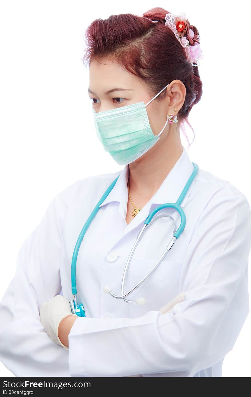 Doctor wearing medical mask on white background. Doctor wearing medical mask on white background