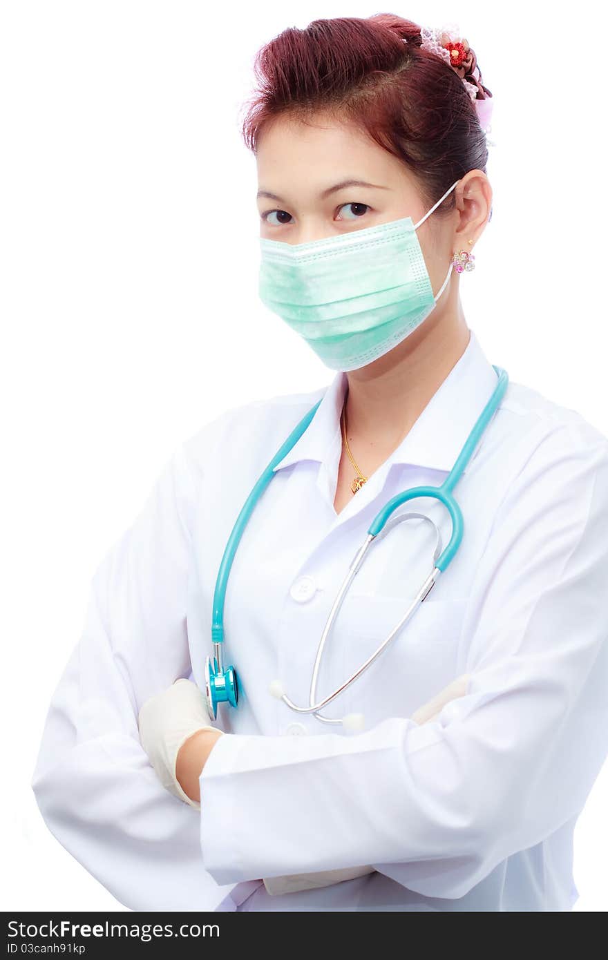 Doctor wearing medical mask on white background. Doctor wearing medical mask on white background