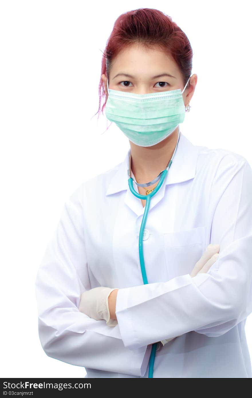 Doctor wearing medical mask on white background. Doctor wearing medical mask on white background