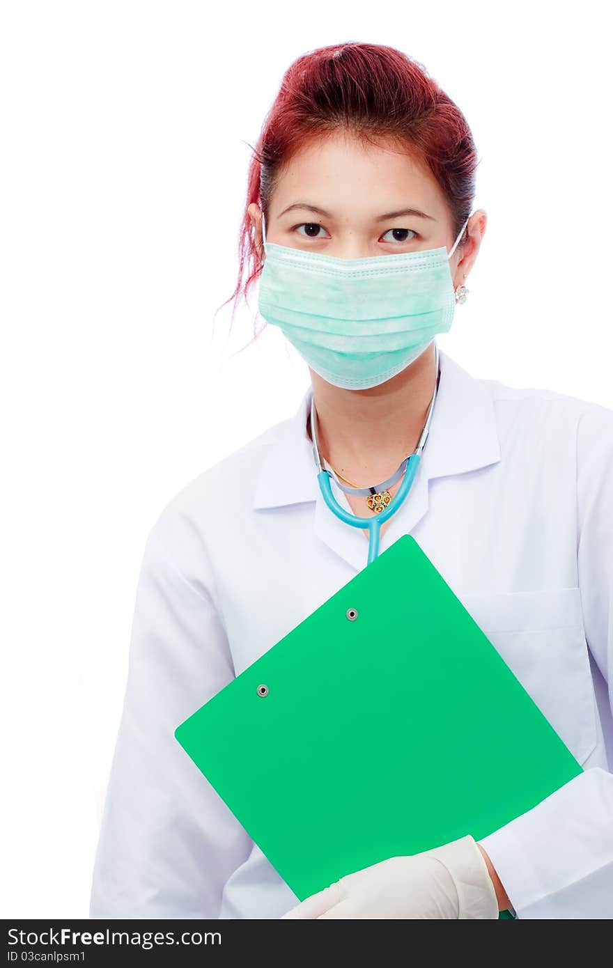 Doctor wearing medical mask on white background. Doctor wearing medical mask on white background