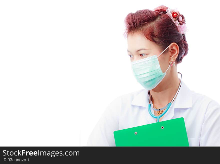 Doctor wearing medical mask on white background. Doctor wearing medical mask on white background